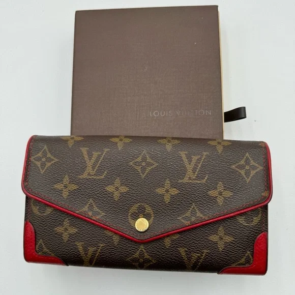 Louis Vuitton - Authentic-Sarah Retiro Mono / Red Trim Long wallet w/ Box - Picture 14 of 15